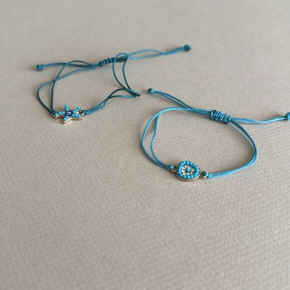 Blue Beaded Adjustable Bracelets Set R894 - Picture 2 of 2